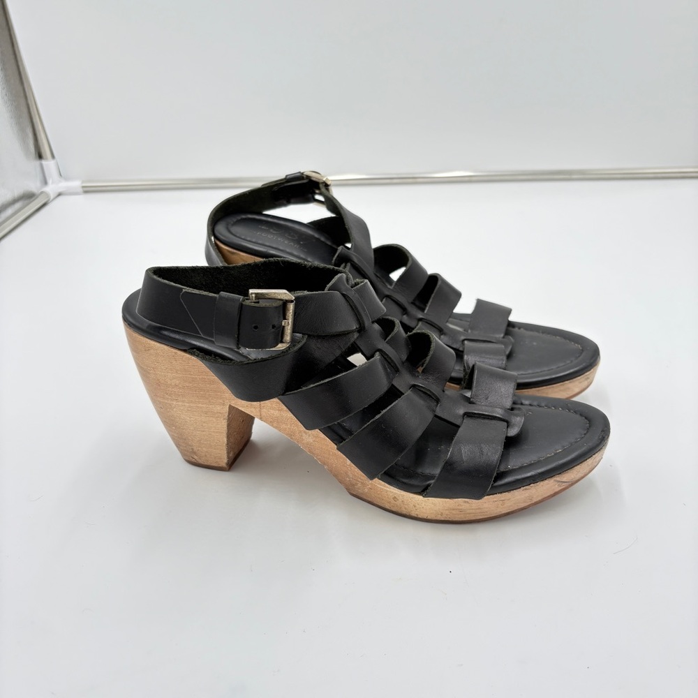 Madewell 1937 Footwear Black Leather Wooden Clog Heel Strappy Sandals Italy 10